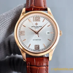 Replica Watches Patek Philippe Calatrava 40mm Silver Dial Men Swiss Automatic Movement Leather Strap 1:1 Clone Watch