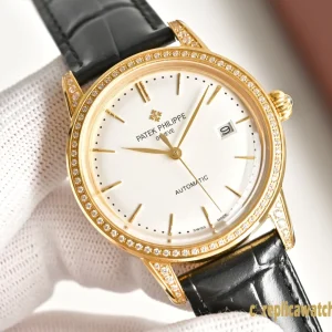 Replica Watches Patek Philippe Calatrava 40 mm White Dial Mens Swiss Automatic Movement Leather Strap 1:1 Clone Watch