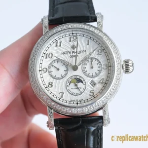 Replica Watches Patek Philippe Complex Functions 42 mm Silver Dial Men Swiss Automatic Leather Strap 1:1 Clone Watch