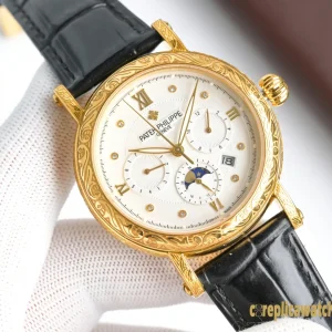 Replica Watches Patek Philippe Complex Functions 42 mm White Dial Men Swiss Automatic Movement Leather Strap 1:1 Clone Watch