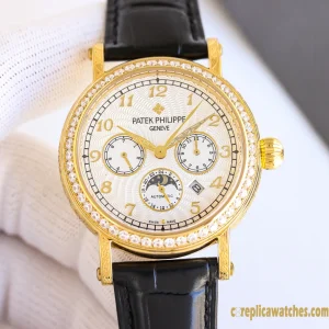 Replica Watches Patek Philippe Complex Functions 42 mm White Dial Men Swiss Automatic Movement Leather Strap 1:1 Clone Watch