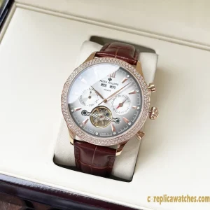Replica Watches Patek Philippe Complications 42mm White Dial Men Swiss Automatic Movement Leather Strap 1:1 Clone Watch