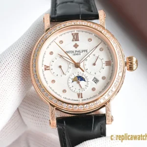 Replica Watches Patek Philippe Complications 42 mm White Dial Men Swiss Automatic Movement Leather Strap 1:1 Clone Watch