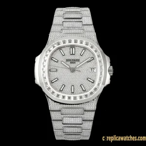 Replica Watches Patek Philippe Nautilus 40 mm Silver Dial Mens Swiss Automatic Movement Metal Bracelet 1:1 Clone Watch