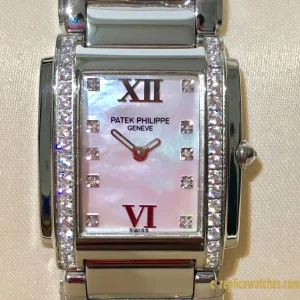 Replica Watches Patek Philippe Twenty Four 26mm Pink Dial Women Swiss Automatic Movement Metal Bracelet 1:1 Clone Watch