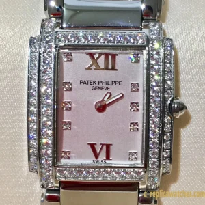Replica Watches Patek Philippe Twenty Four 26mm Pink Dial Women Swiss Automatic Movement Metal Bracelet 1:1 Clone Watch
