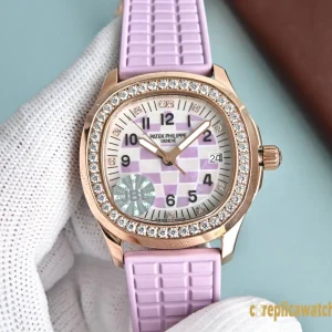 Replica Watches Patek Philippe Twenty-4 35mm Pink Dial Women Swiss Quartz Rubber Strap 1:1 Clone Watch