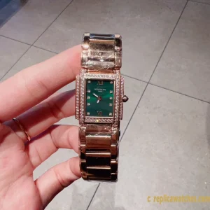 Replica Watches Patek Philippe Twenty Four 26mm Green Dial Women Swiss Automatic Movement Metal Bracelet 1:1 Clone Watch