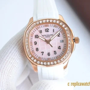 Replica Watches Patek Philippe Aquanaut 38.8mm Pink Dial Women Swiss Automatic Movement Rubber Strap 1:1 Clone Watch