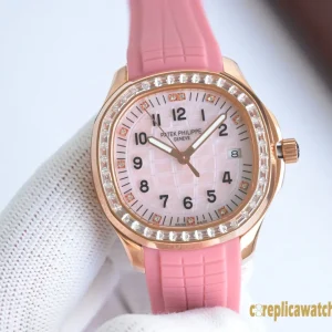 Replica Watches Patek Philippe Aquanaut 38.8mm Pink Dial Women Swiss Automatic Movement Rubber Strap 1:1 Clone Watch