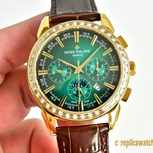 Replica Watches Patek Philippe Grand Complications 42 mm Green Dial Men Swiss Automatic Movement Leather Strap 1:1 Clone Watch