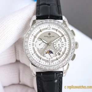 Replica Watches Patek Philippe Grand Complications 42 mm Silver Dial Men Swiss Automatic Movement Leather Strap 1:1 Clone Watch