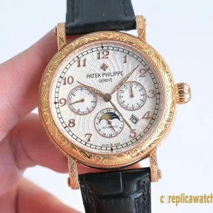 Replica Watches Patek Philippe Grand Complications 42 mm White Dial Men Swiss Automatic Movement Leather Strap 1:1 Clone Watch