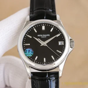 Replica Watches Patek Philippe Calatrava 37mm Black Dial Men Swiss Automatic Movement Leather Strap 1:1 Clone Watch