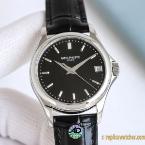 Replica Watches Patek Philippe Calatrava 37mm Black Dial Men Swiss Automatic Movement Leather Strap 1:1 Clone Watch