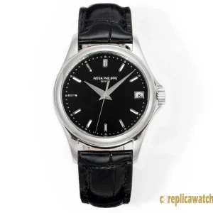 Replica Watches Patek Philippe Calatrava 37mm Black Dial Men Swiss Automatic Movement Leather Strap 1:1 Clone Watch