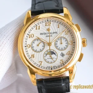 Replica Watches Patek Philippe Complications 40 mm White Dial Men Swiss Automatic Movement Leather Strap 1:1 Clone Watch