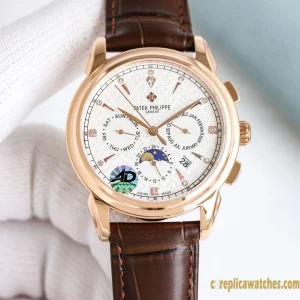Replica Watches Patek Philippe Complications 42mm White Dial Mens Swiss Automatic Movement Leather Strap 1:1 Clone Watch
