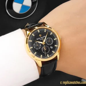 Replica Watches Patek Philippe Grand Complications 40 mm Black Dial Mens Swiss Automatic Movement Leather Strap 1:1 Clone Watch