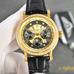 Replica Watches Patek Philippe Grand Complications 42 mm Black Dial Men Swiss Automatic Movement Leather Strap 1:1 Clone Watch