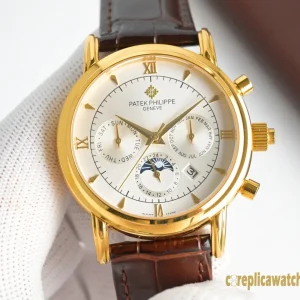 Replica Watches Patek Philippe Grand Complications 42 mm Cream Dial Men Swiss Automatic Movement Leather Strap 1:1 Clone Watch