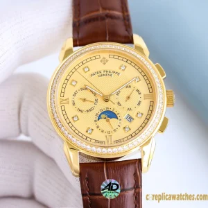 Replica Watches Patek Philippe Grand Complications 42 mm Gold Dial Mens Swiss Automatic Movement Leather Strap 1:1 Clone Watch