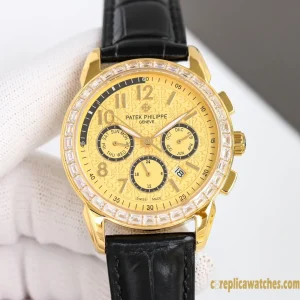 Replica Watches Patek Philippe Grand Complications 42 mm Gold Dial Mens Swiss Automatic Movement Leather Strap 1:1 Clone Watch