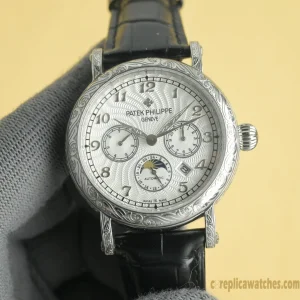 Replica Watches Patek Philippe Grand Complications 42 mm Silver Dial Mens Swiss Automatic Movement Leather Strap 1:1 Clone Watch