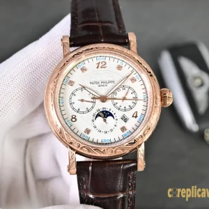 Replica Watches Patek Philippe Grand Complications 42 mm White Dial Men Swiss Automatic Movement Leather Strap 1:1 Clone Watch