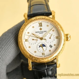 Replica Watches Patek Philippe Grand Complications 42 mm White Dial Mens Swiss Automatic Movement Leather Strap 1:1 Clone Watch
