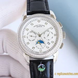 Replica Watches Patek Philippe Grand Complications 42mm White Dial Men Swiss Automatic Movement Leather Strap 1:1 Clone Watch