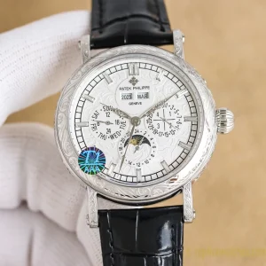 Replica Watches Patek Philippe Grand Complications 42 mm White Dial Men Swiss Automatic Movement Leather Strap 1:1 Clone Watch