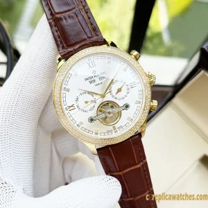 Replica Watches Patek Philippe Grand Complications 42mm White Dial Men Swiss Automatic Movement Leather Strap 1:1 Clone Watch