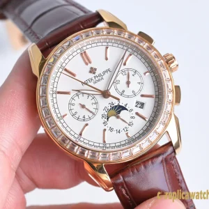 Replica Watches Patek Philippe Grand Complications 42 mm White Dial Men Swiss Automatic Movement Leather Strap 1:1 Clone Watch