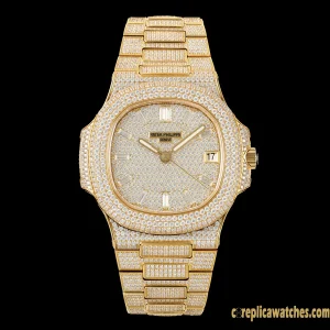 Replica Watches Patek Philippe Nautilus 40 mm Diamond Dial Mens Swiss Automatic Movement Metal Bracelet 1:1 Clone Watch