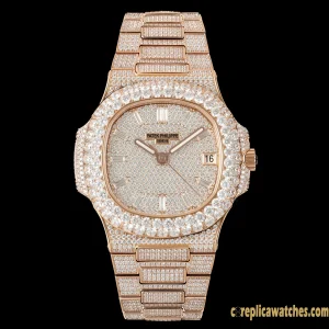 Replica Watches Patek Philippe Nautilus 40 mm Diamond Dial Mens Swiss Automatic Movement Metal Bracelet 1:1 Clone Watch