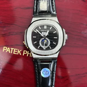 Replica Watches Patek Philippe Nautilus 42 mm Black Dial Men Swiss Automatic Movement Leather Strap 1:1 Clone Watch