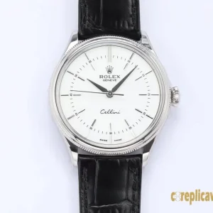 Replica Watches Rolex Cellini 39 White Dial Men Swiss Automatic Movement Leather Strap 1:1 Clone Watch