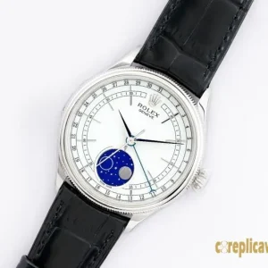 Replica Watches Rolex Cellini 39mm White Dial Men Swiss Automatic Movement Leather Strap 1:1 Clone Watch