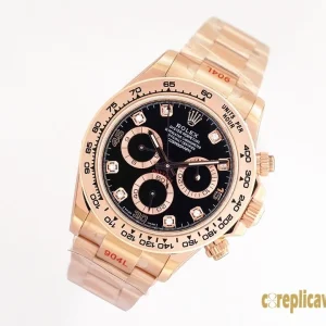 Replica Watches Rolex Daytona 40mm Black Dial Mens Swiss Automatic Movement Metal bracelet 1:1 Clone Watch