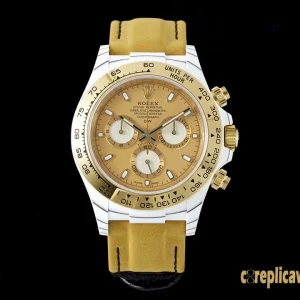 Replica Watches Rolex Daytona 40mm Golden Brown Men Swiss Automatic Movement Leather Strap 1:1 Clone Watch