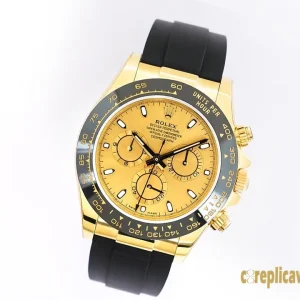 Replica Watches Rolex Daytona 40mm Gold Dial Men Swiss Automatic Movement Rubber Strap 1:1 Clone Watch