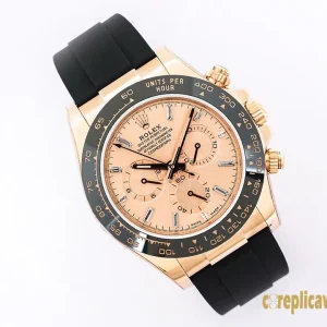 Replica Watches Rolex Daytona 40mm Peach Dial Men Swiss Automatic Movement Rubber Strap 1:1 Clone Watch