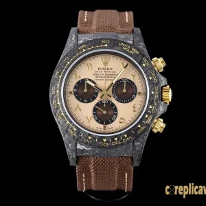 Replica Watches Rolex Daytona 40mm Champagne Dial Men Swiss Automatic Movement Leather Strap 1:1 Clone Watch