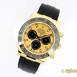 Replica Watches Rolex Daytona 40mm Gold Dial Mens Swiss Automatic Movement Rubber Strap 1:1 Clone Watch
