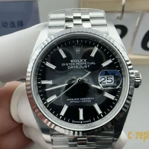 Replica Watches Rolex Datejust 36mm Black Dial Men Swiss Automatic Movement Metal bracelet 1:1 Clone Watch