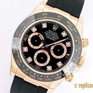 Replica Watches Rolex Daytona 40mm Black Dial Mens Swiss Automatic Movement Rubber Strap 1:1 Clone Watch