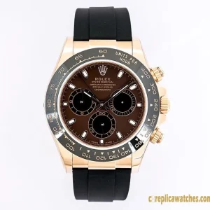 Replica Watches Rolex Daytona 40mm Chocolate Dial Men Swiss Automatic Movement Rubber Strap 1:1 Clone Watch