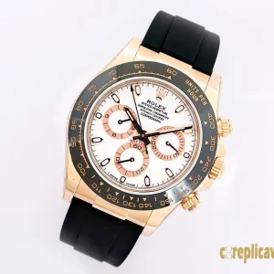 Replica Watches Rolex Daytona 40mm Peach Dial Men Swiss Automatic Movement Rubber Strap 1:1 Clone Watch