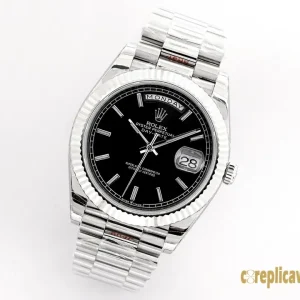 Replica Watches Rolex Day-Date 40 Black Dial Men Swiss Automatic Movement Metal bracelet 1:1 Clone Watch